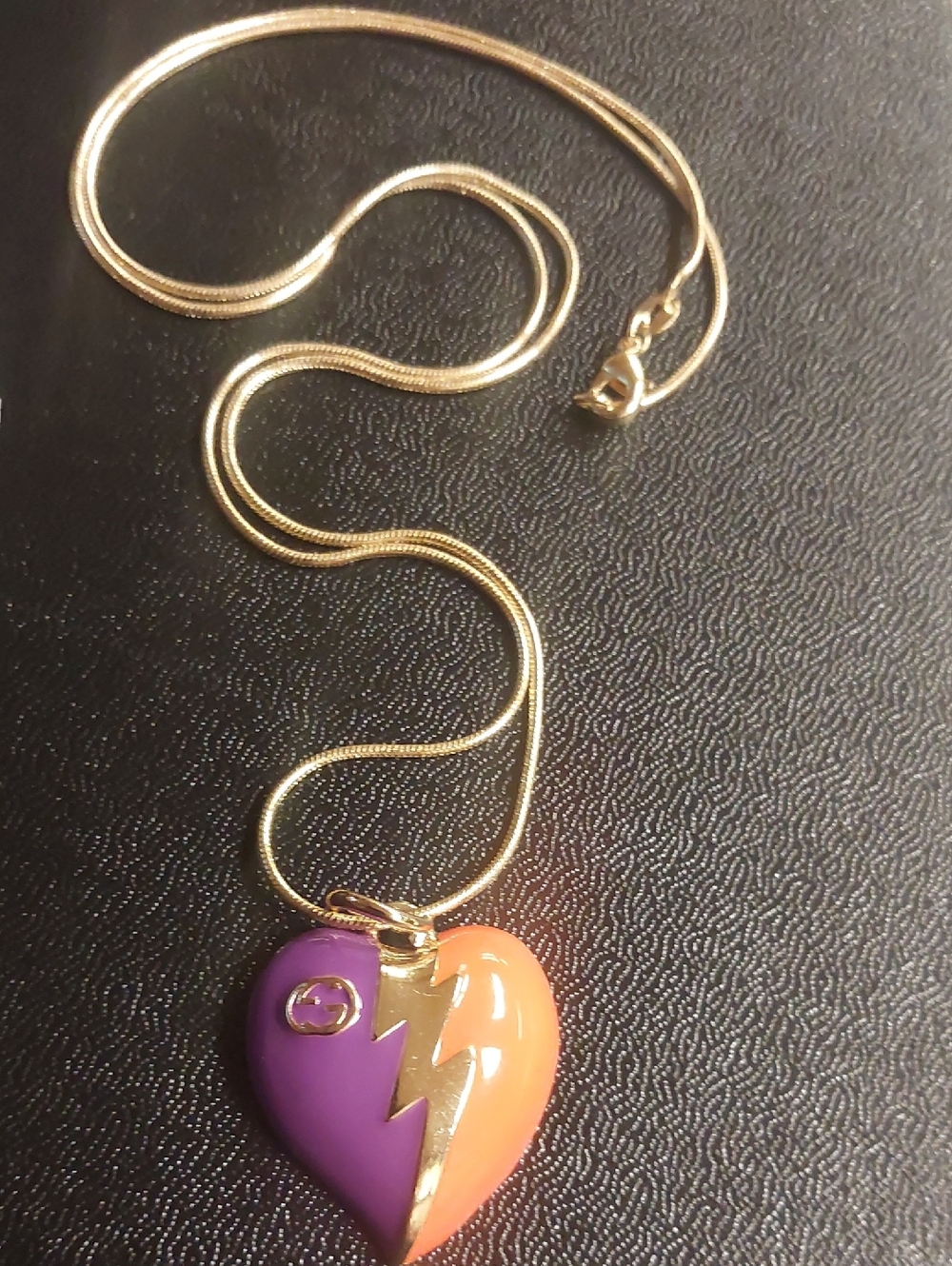 Gucci Purple and Orange Heart Lightning Pendant Necklace 18KT GP - Picture 2 of 3